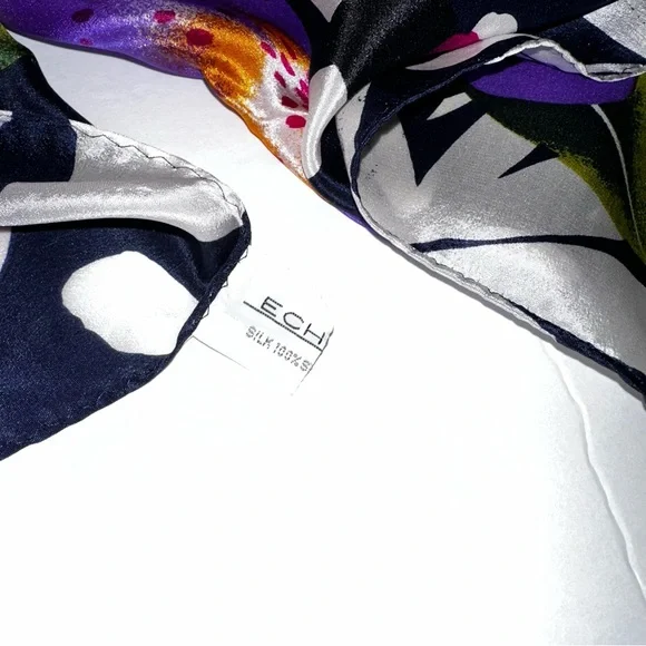 Echo Silk Scarf with Purple and Black Floral Design - Picture 3 of 4